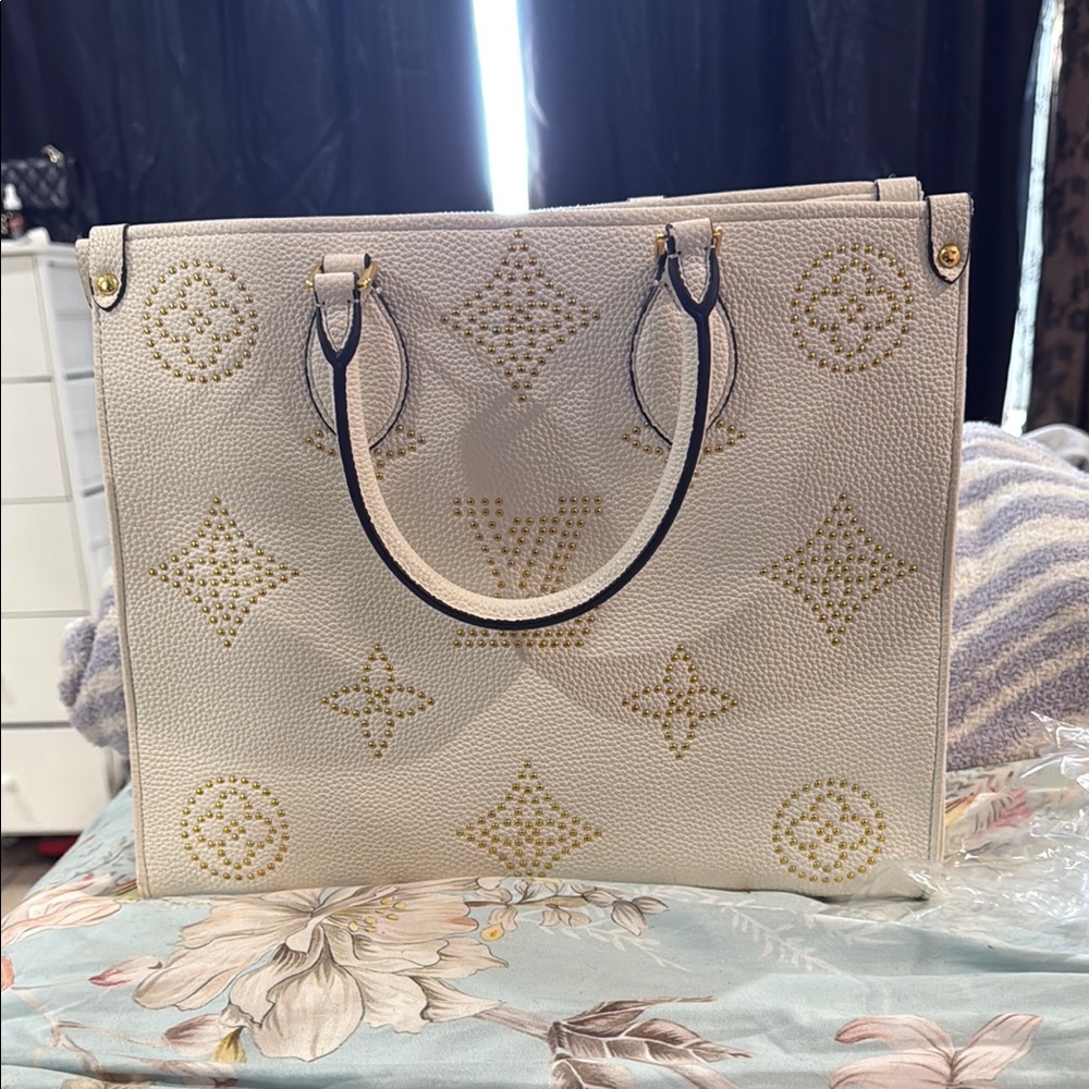Elegant White and Gold Designer Tote Bag